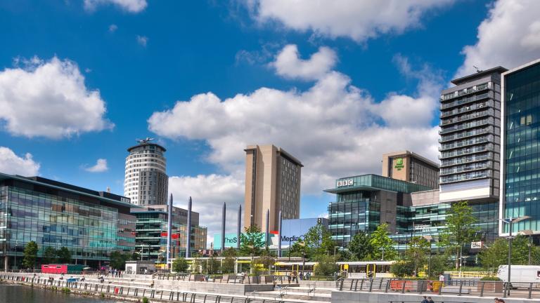 landscape view of MediaCity in Manchester