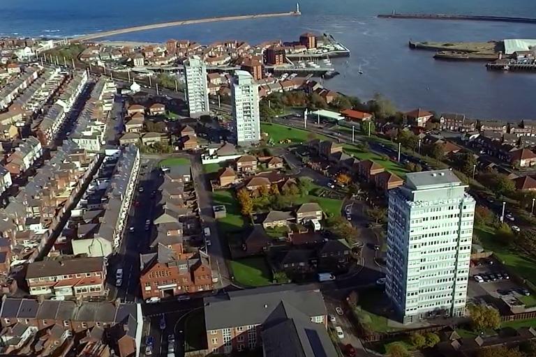 An aerial view of 3 high rise tower blocks in the City of Sunderland