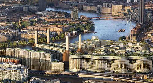 An aerial shot of Battersea power station
