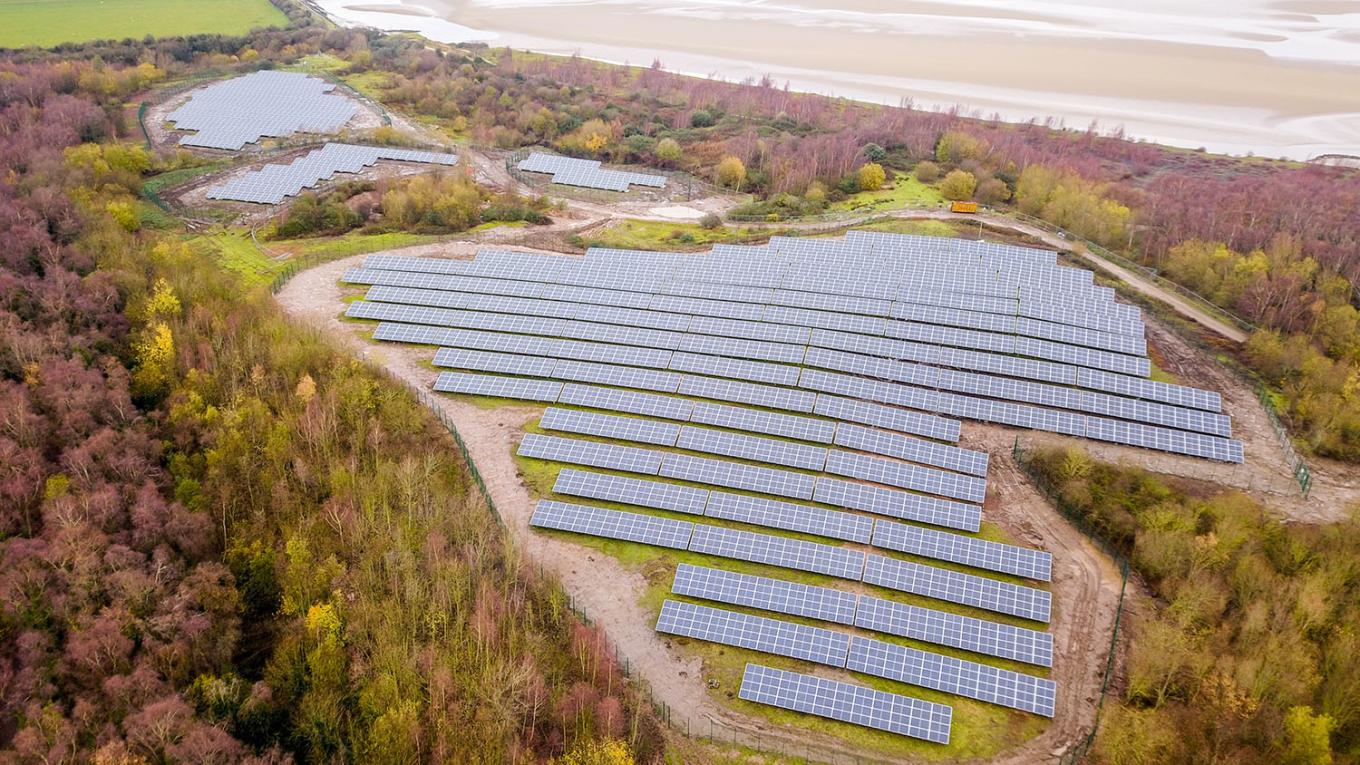 Aerial shot of Flintshire solar farm