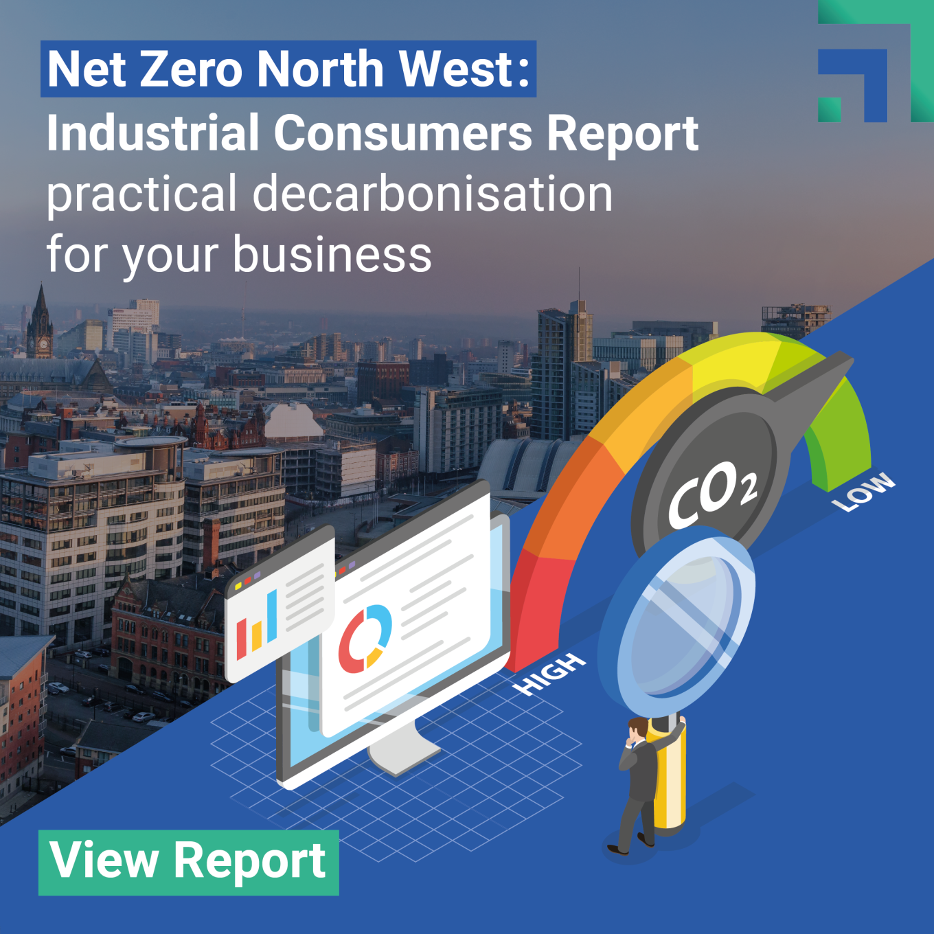 Front cover of the Net Zero North West Industrial consumers report