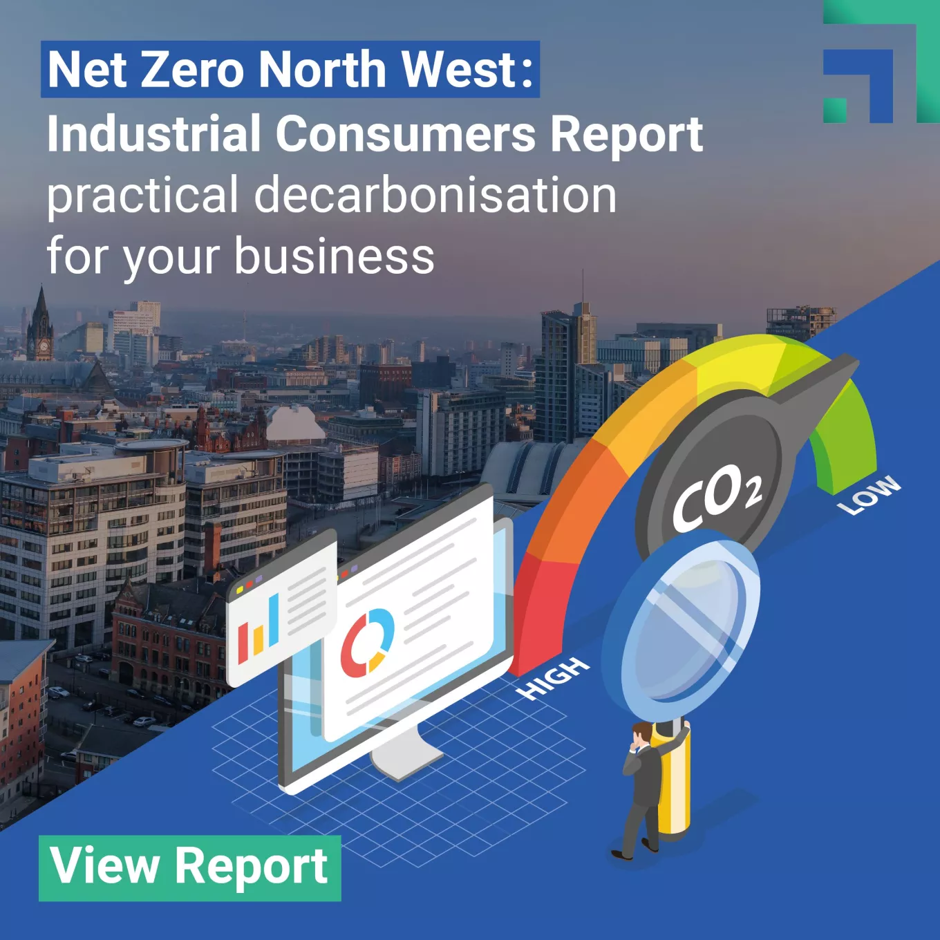 Front cover of the Net Zero North West Industrial consumers report