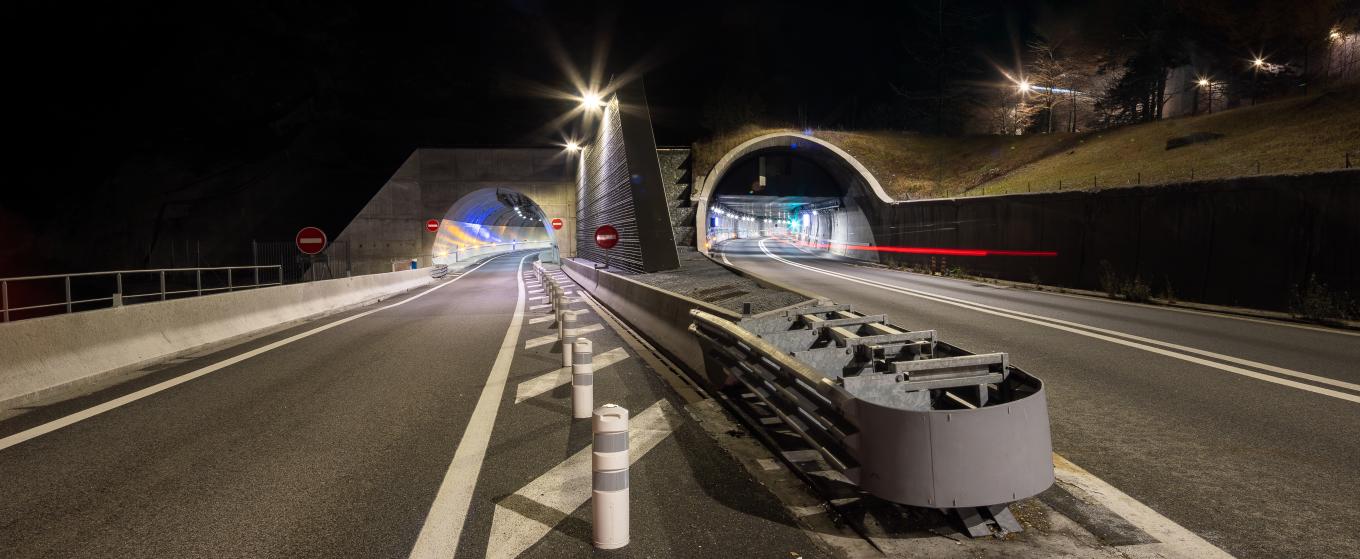 empty road with tunnels and lighting
