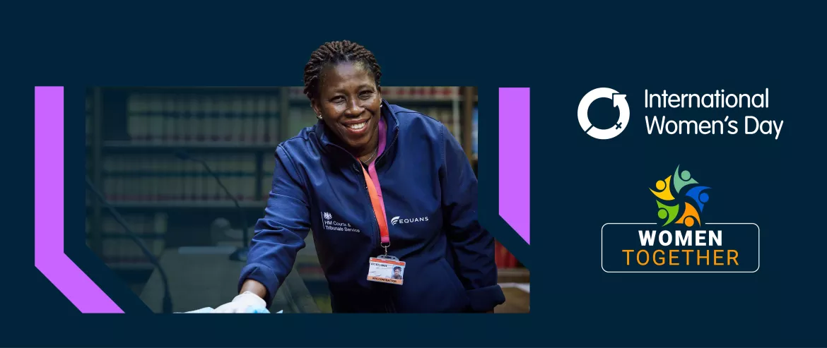 Equans employee on International women's day banner