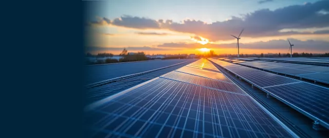 solar panels at sunrise