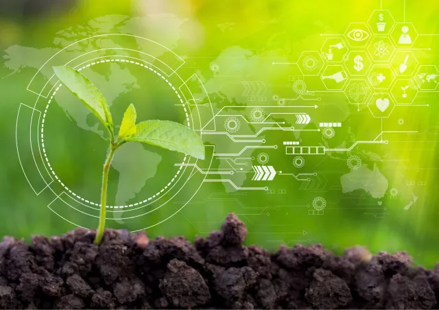 A stock image representing technology in a green world