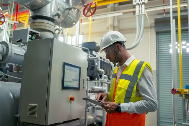 Technician engineer checking controls system