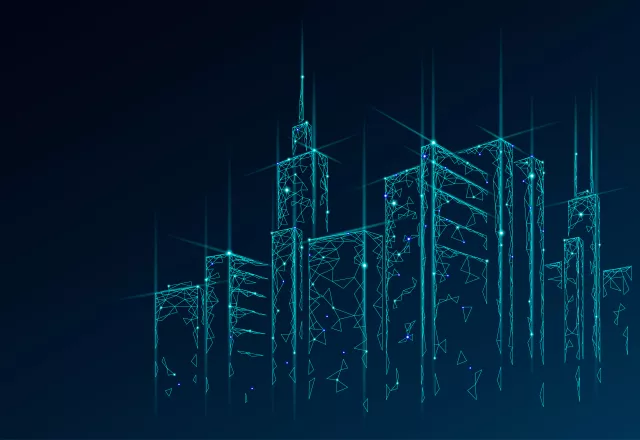 Linear graphic illustrating a smart building