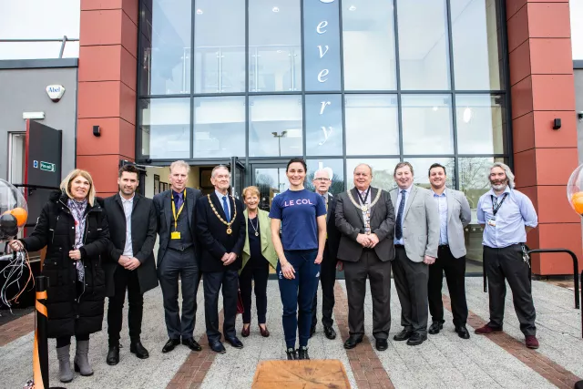 Key stakeholders stood outside Nantwich Leisure Centre