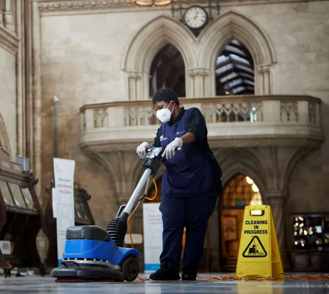 Equans employee cleaning